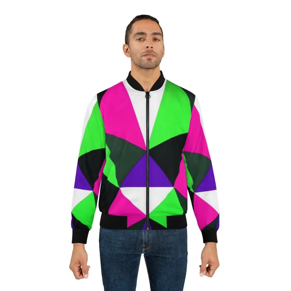 80s Color Block Neon Bomber Jacket - Bold, Vibrant, Trending