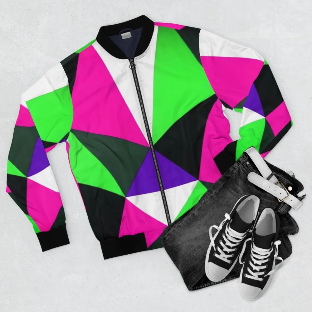 80s Color Block Neon Bomber Jacket - Bold, Vibrant, Trending