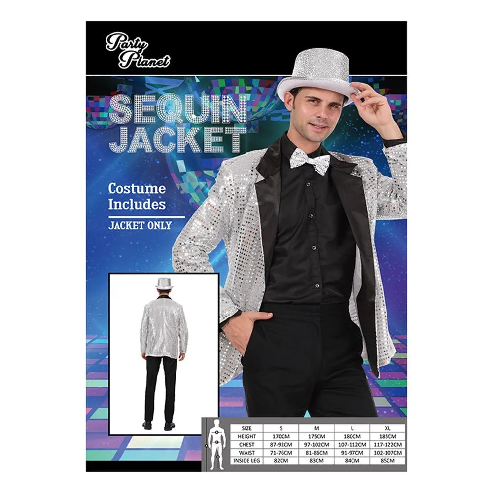 Adult Men's Silver Sequin Jacket Disco Costume