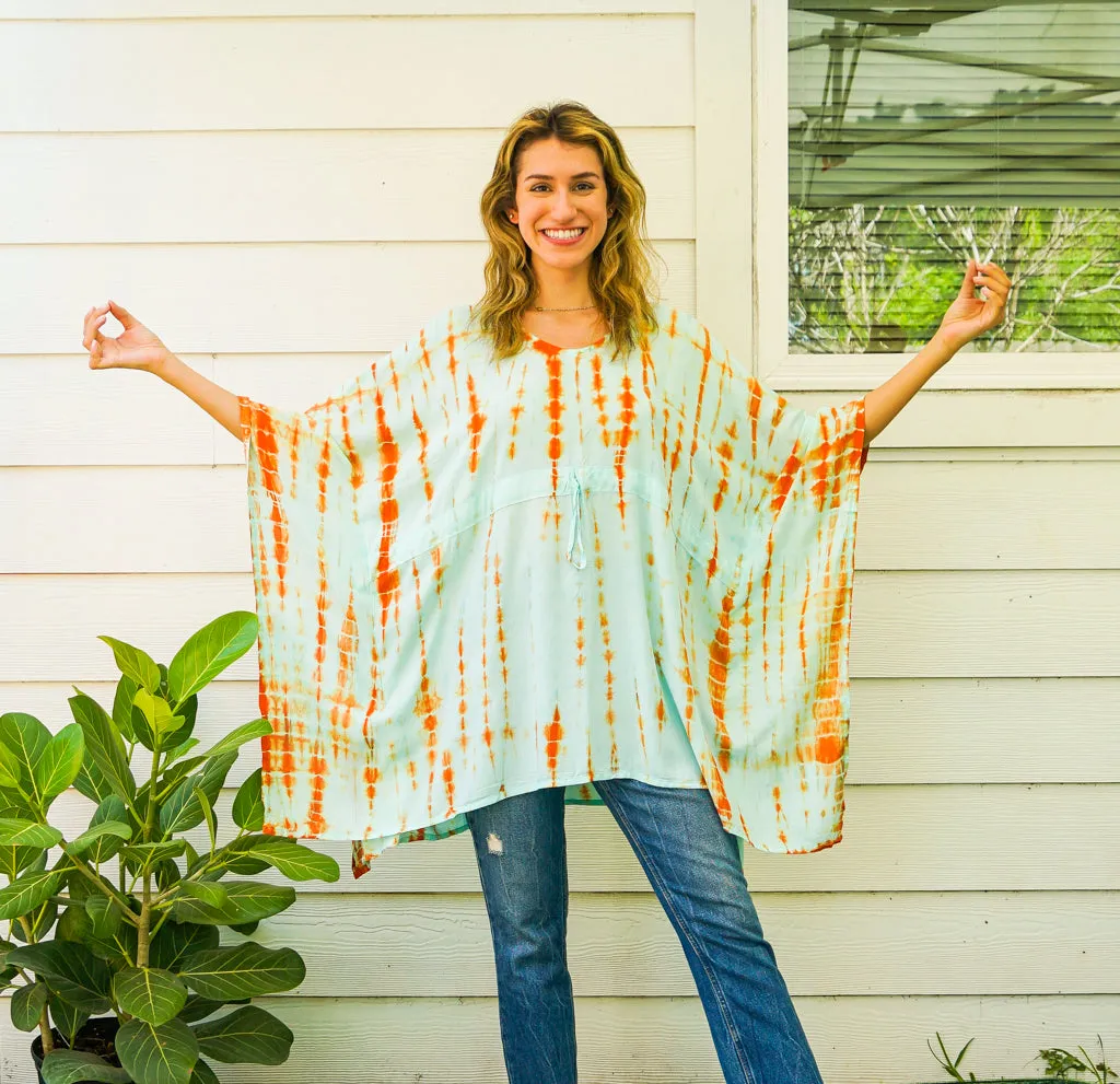 B3815- Shibori Hand Dyed Tunic Boho Kaftan Blouse Hippie Oversize Tops