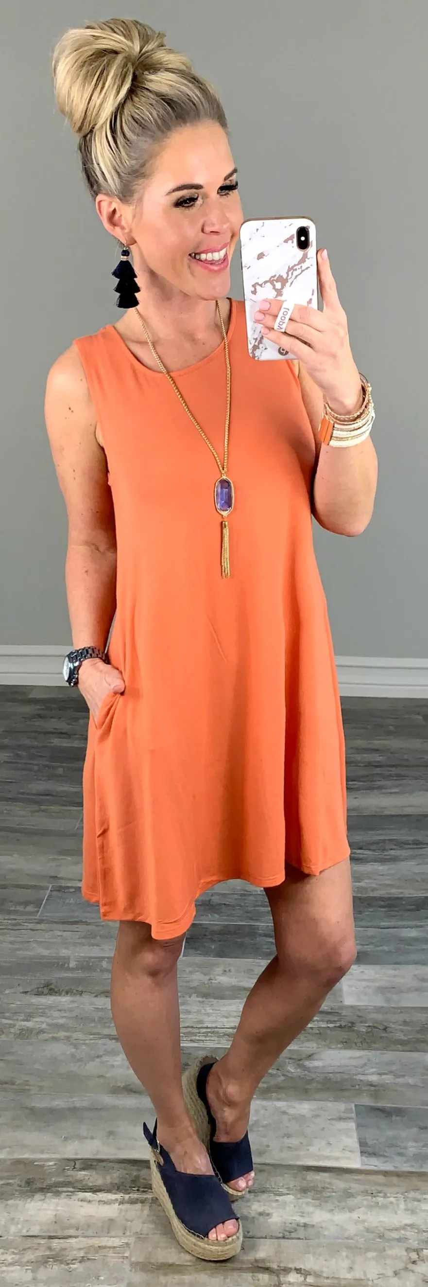 Basic Pocket Tank Dress - Dusty Peach