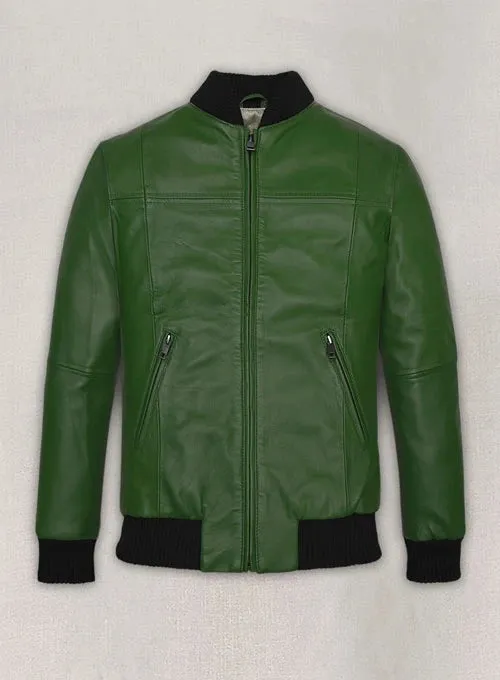 Ben Affleck Inspired Green Leather Bomber Jacket