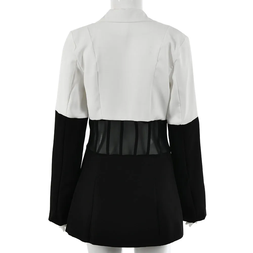 Black And White Stitching Perspective V-neck Versatile Coat