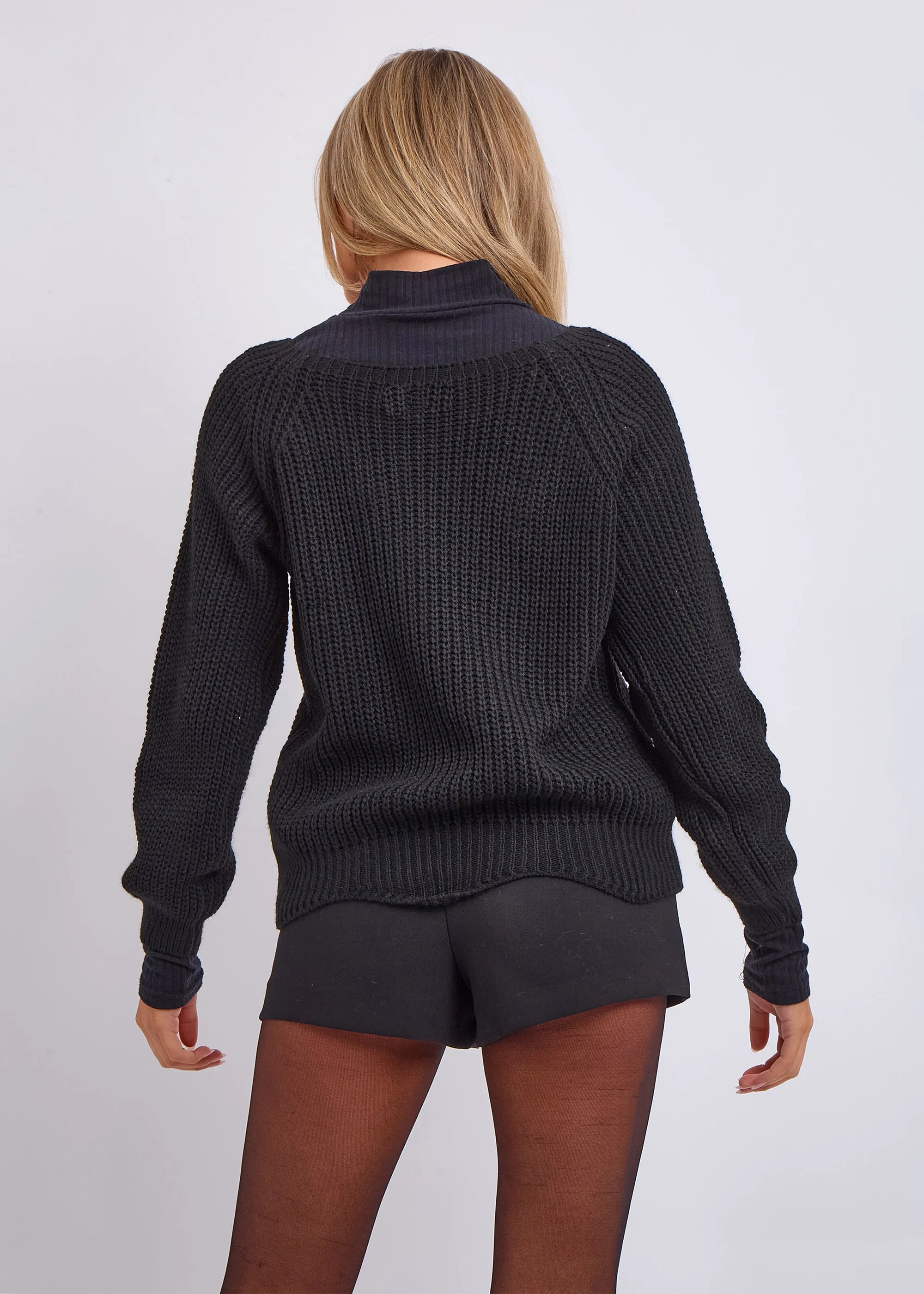 Black Crew Neck Rib Knit Oversized Jumper