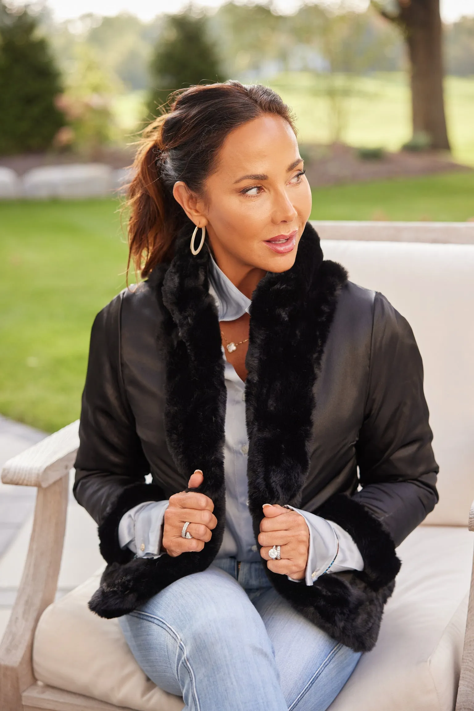 Black Faux Fur Reversible Bomber Jacket