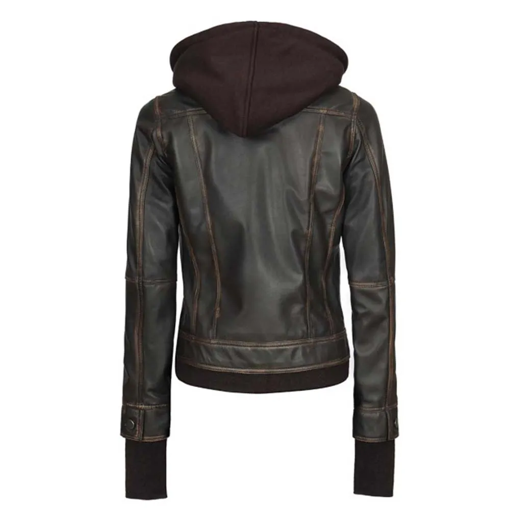 Black Genuine Lambskin Leather Hooded Bomber Jacket by TJS