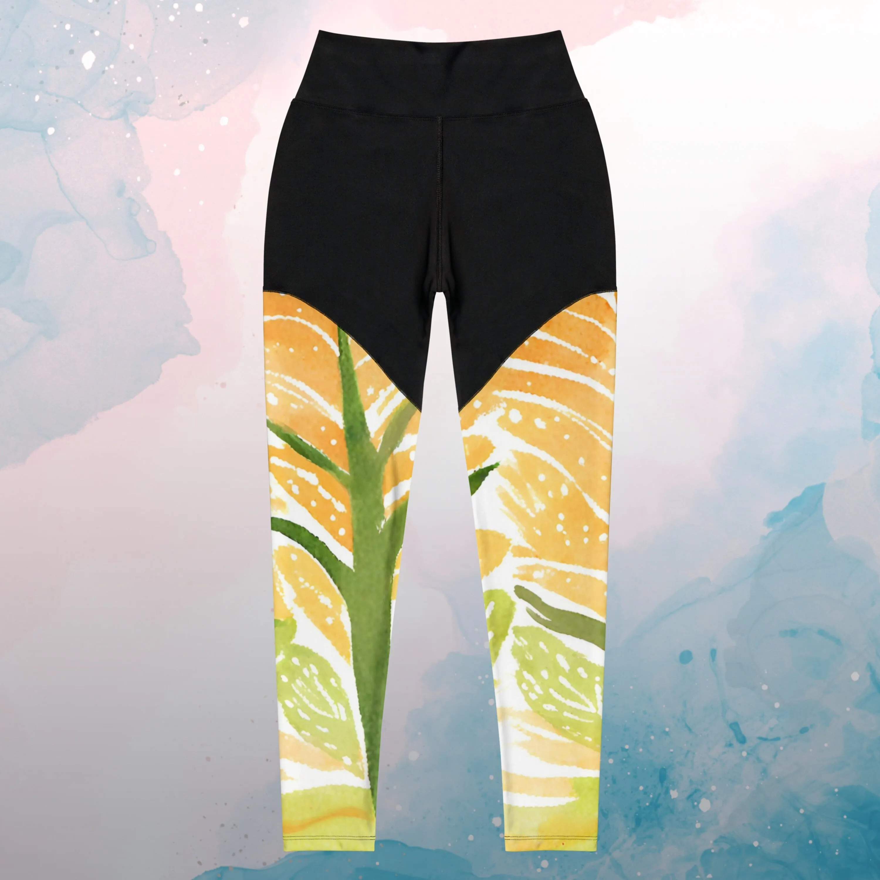 Bold Print Sports Leggings with Tall Yellow Flowers for the Adventurous Fitness Buff