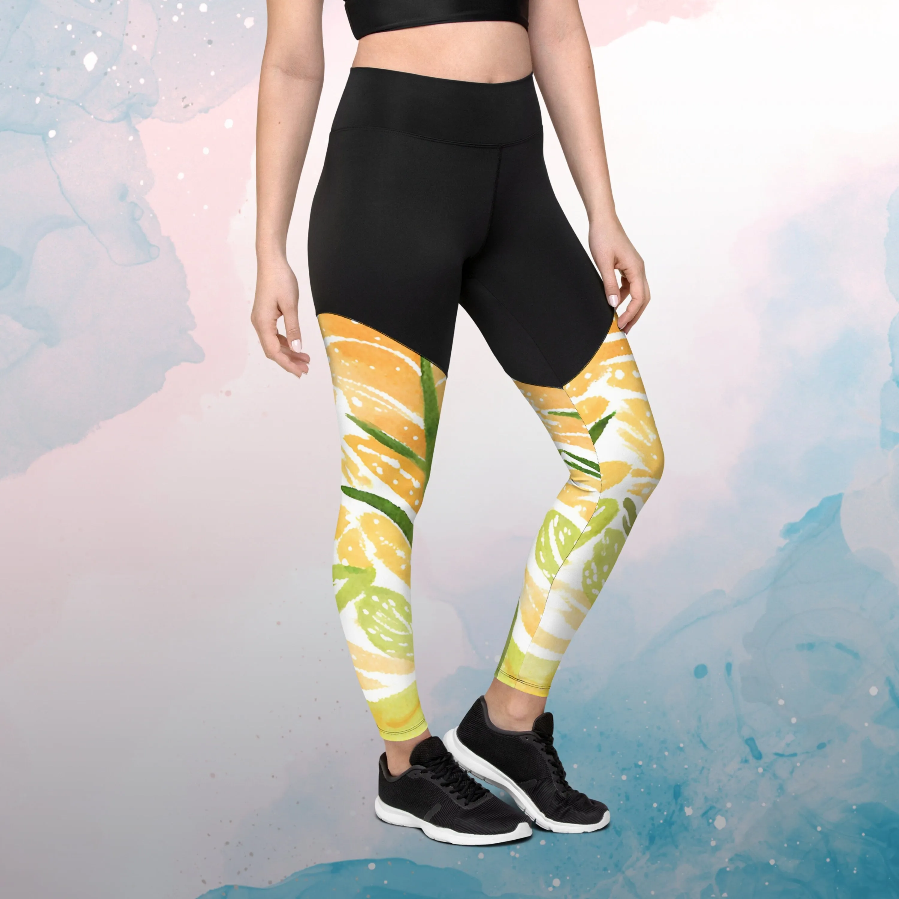 Bold Print Sports Leggings with Tall Yellow Flowers for the Adventurous Fitness Buff