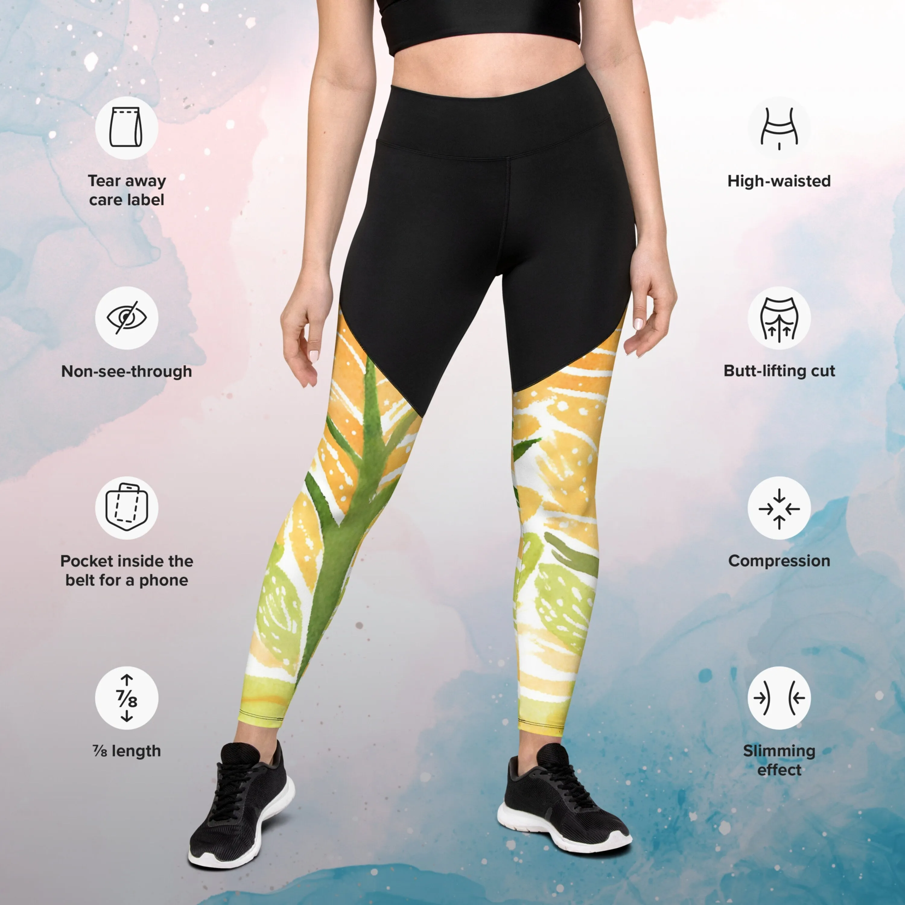 Bold Print Sports Leggings with Tall Yellow Flowers for the Adventurous Fitness Buff