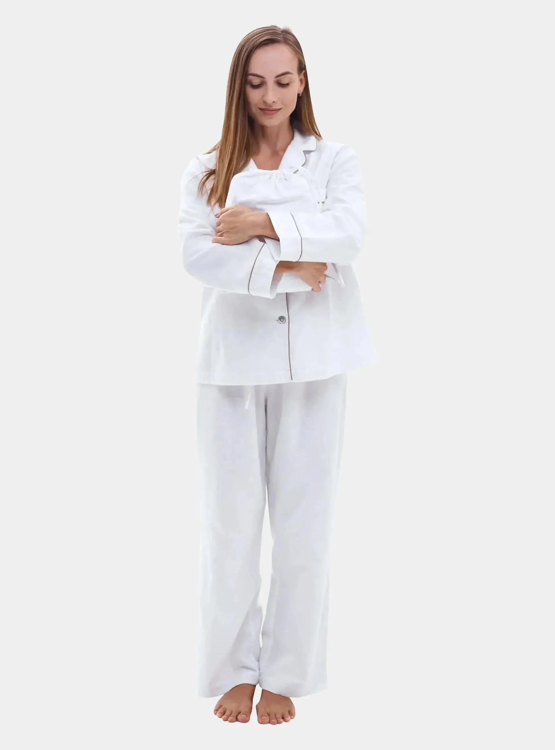 Brushed Cotton Long Pyjama Set, White