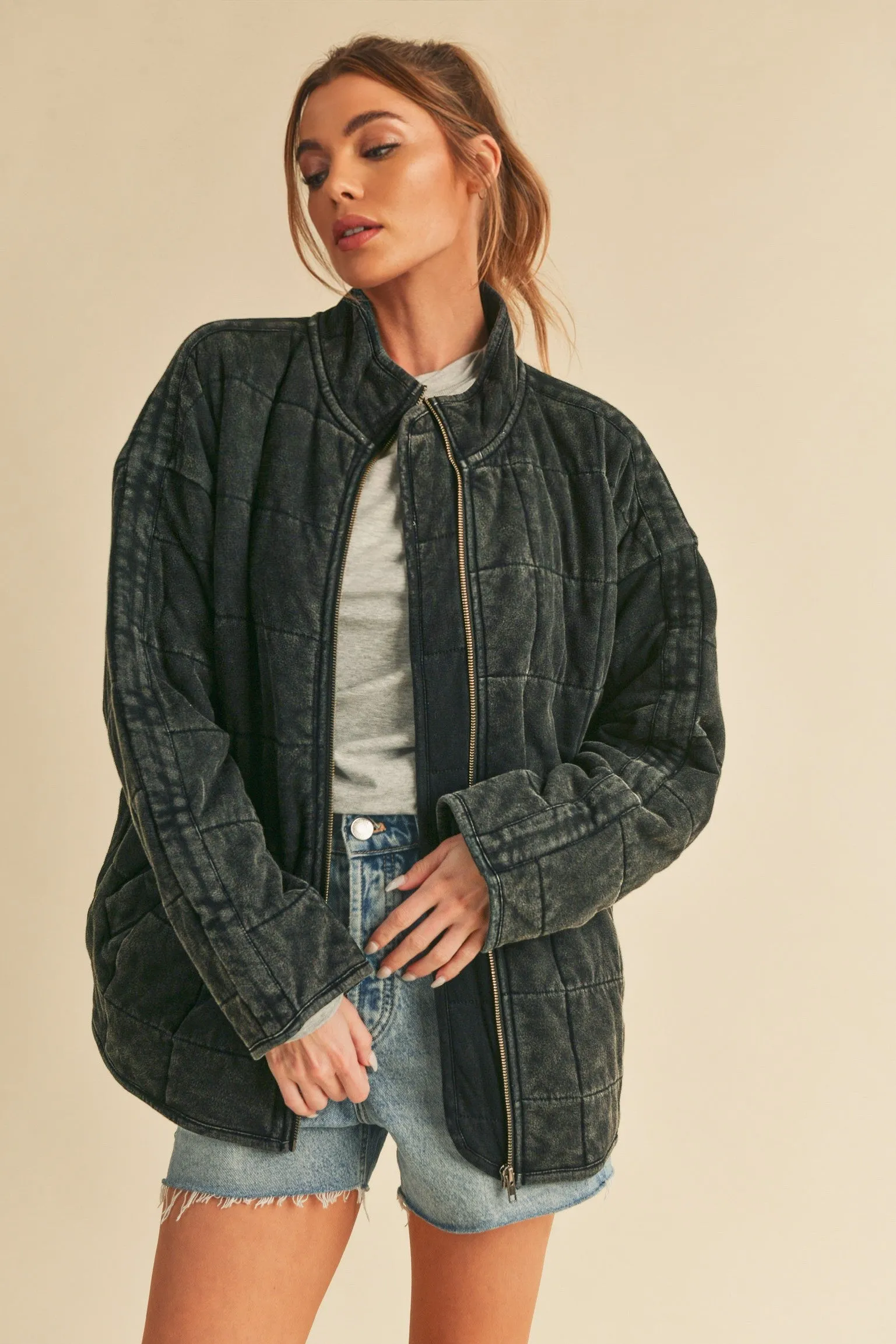 Brynne Quilted Dolman Jacket: Black