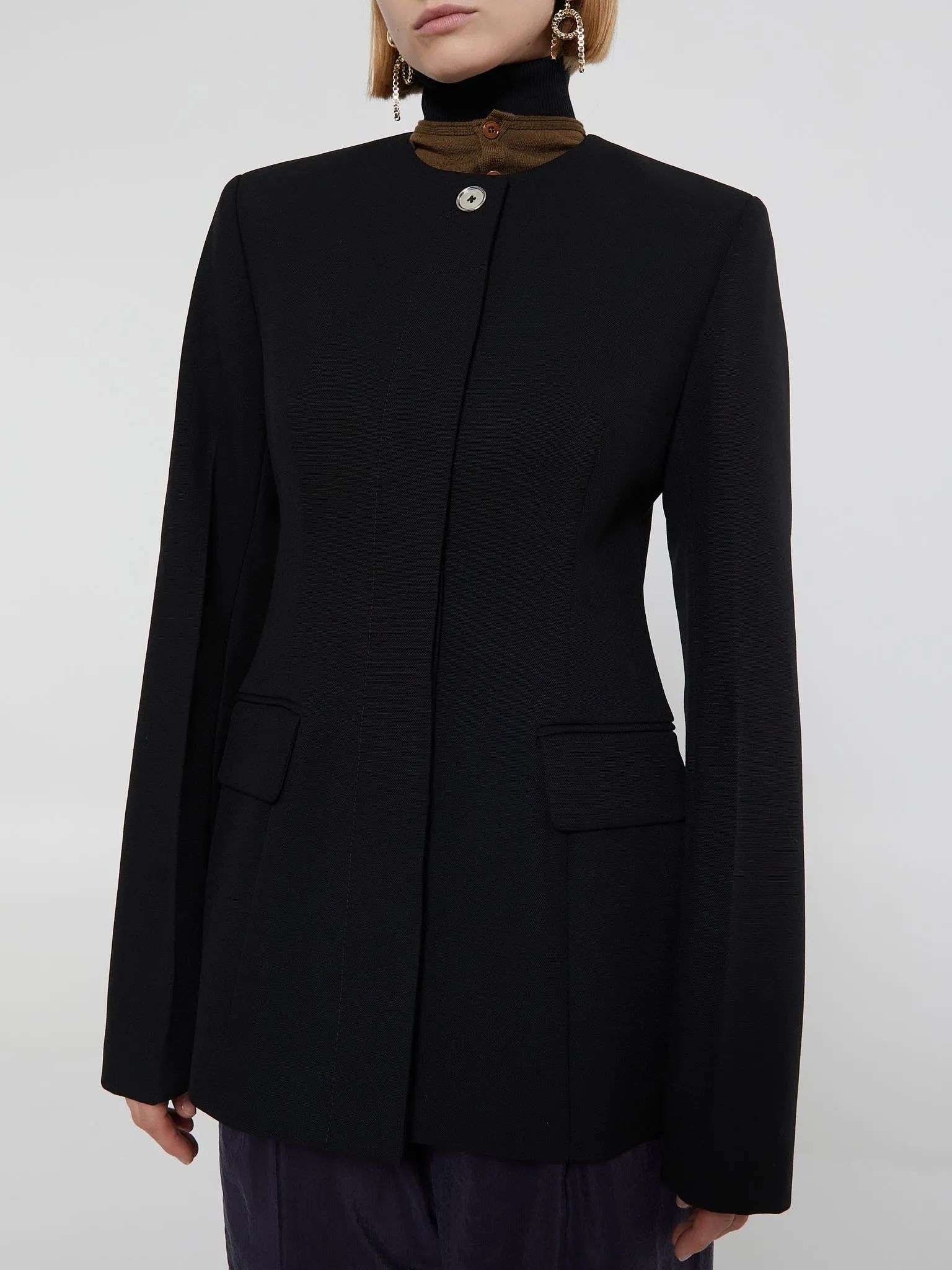 Collarless Cinched Jacket in Black