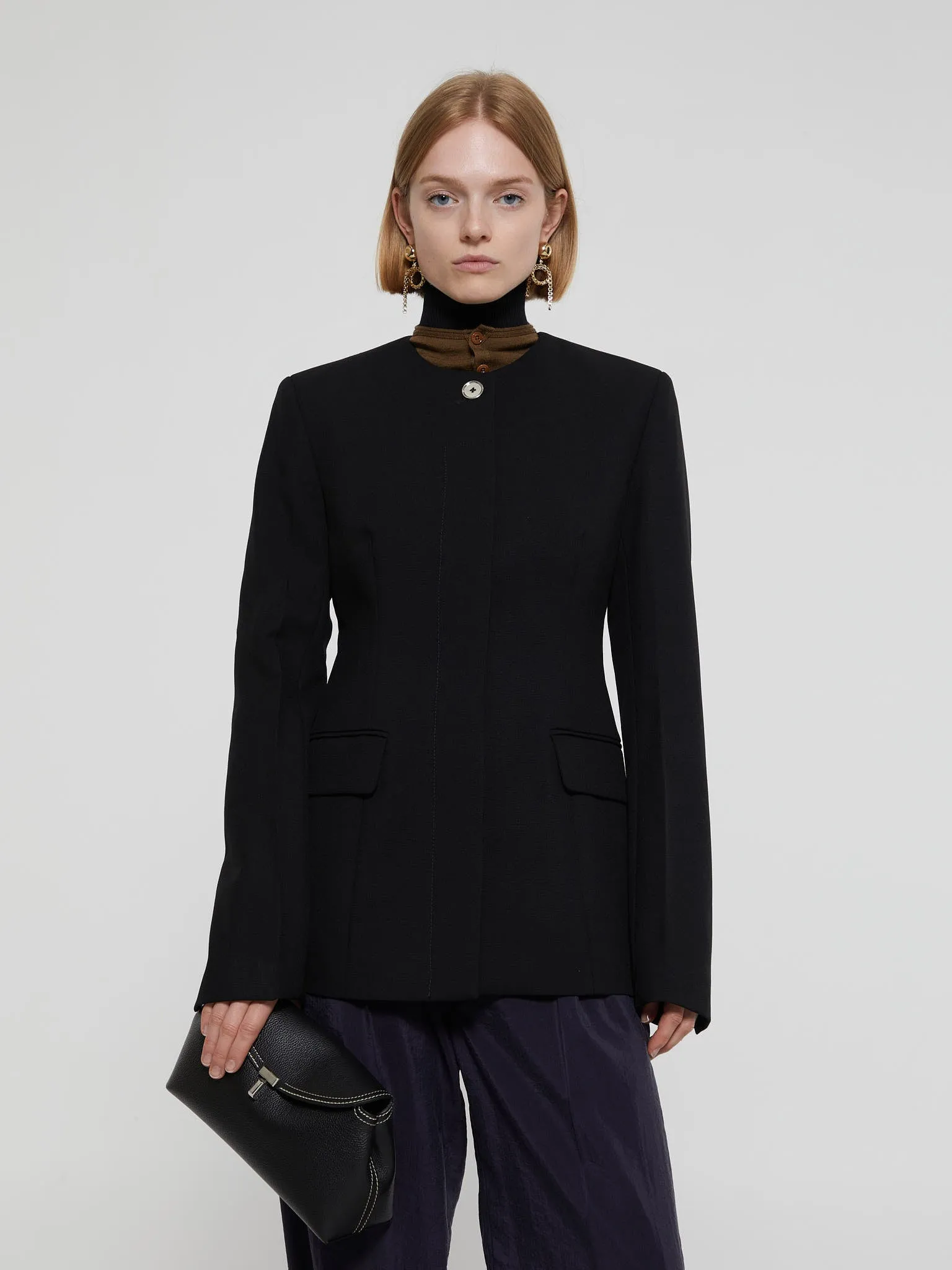 Collarless Cinched Jacket in Black