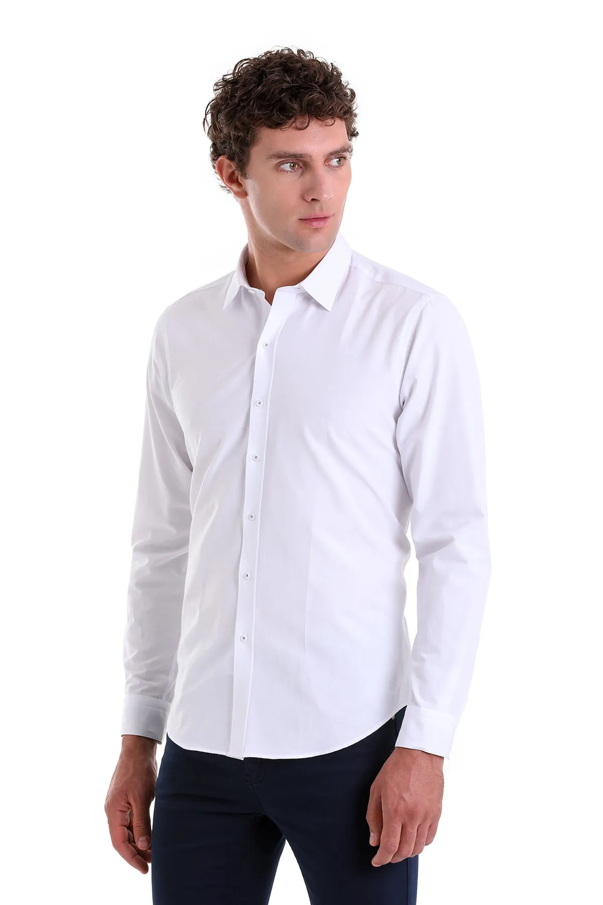 Comfort Fit Long Sleeve Cotton Blend White Dress Shirt