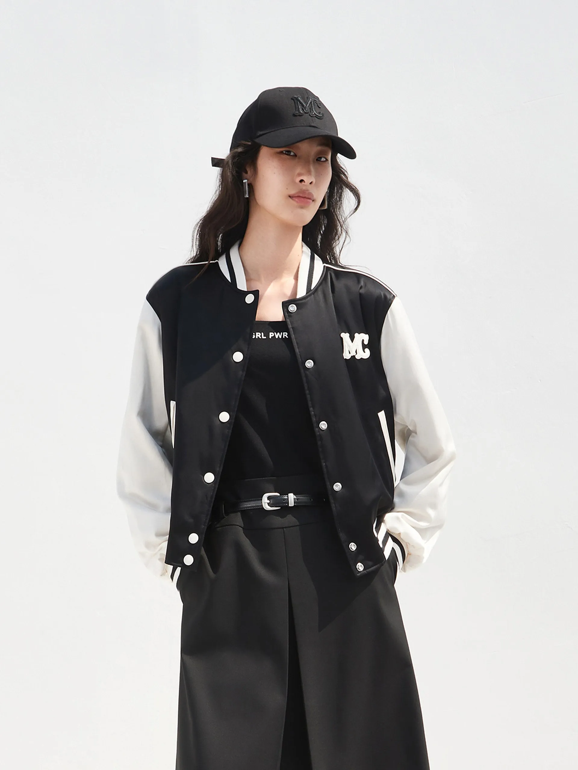 Contrast Logo Baseball Jacket