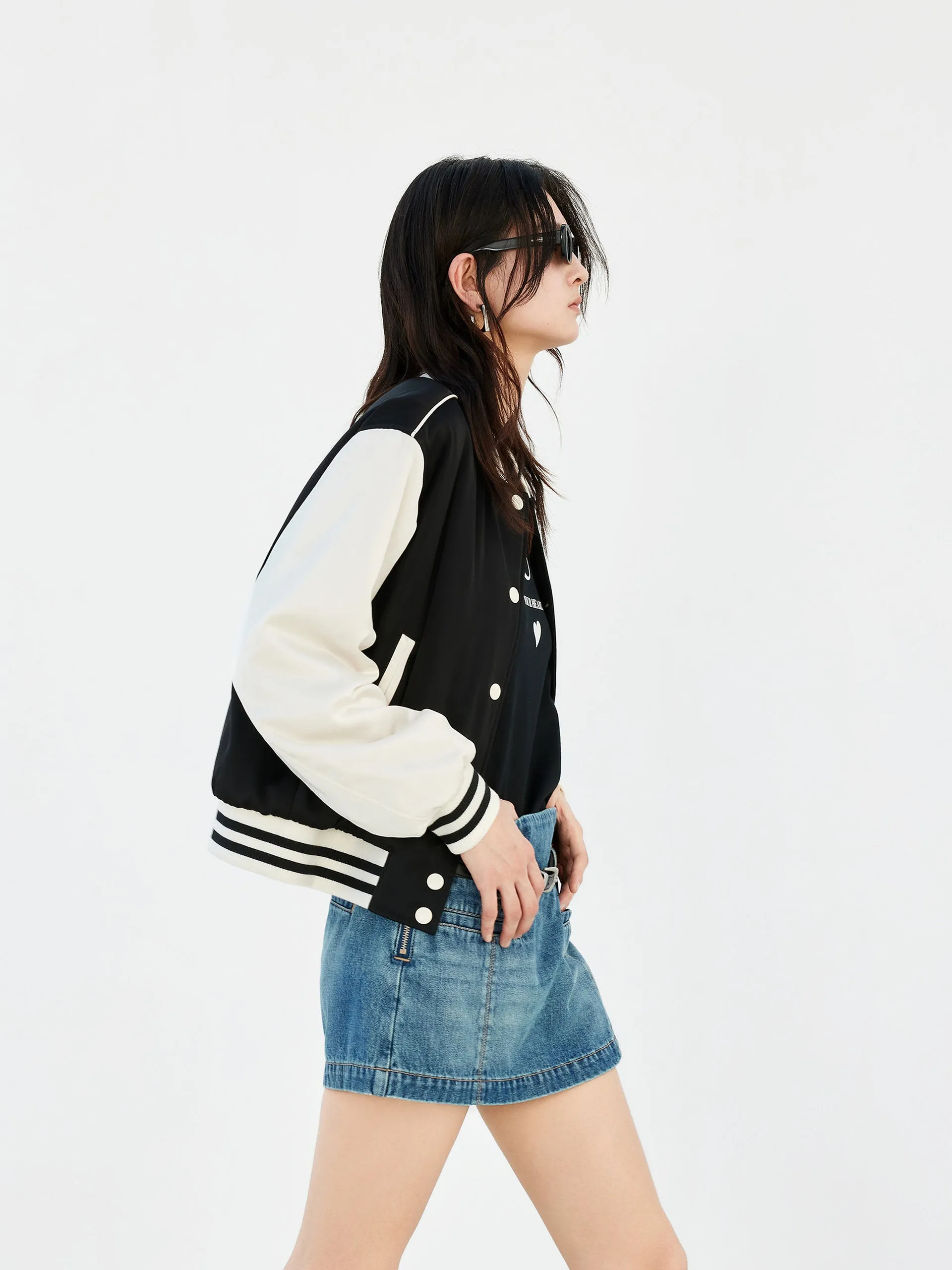 Contrast Logo Baseball Jacket