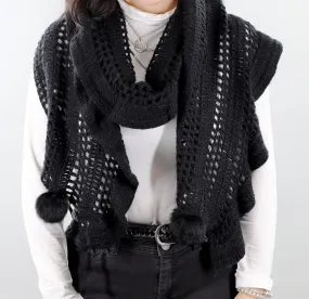 Crochet & Rabbit Fur Scarf - Black