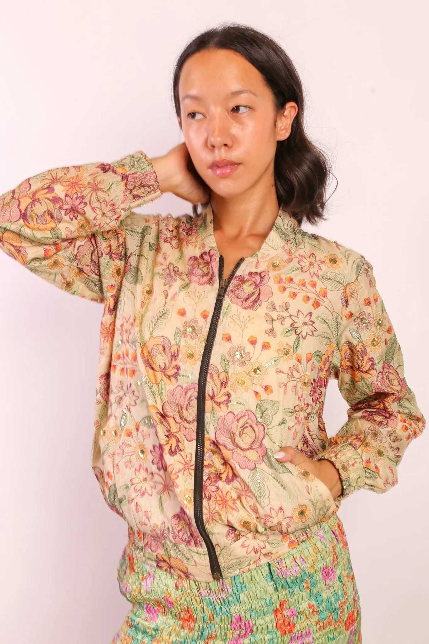 EMBROIDERED SILK BOMBER JACKET HANE