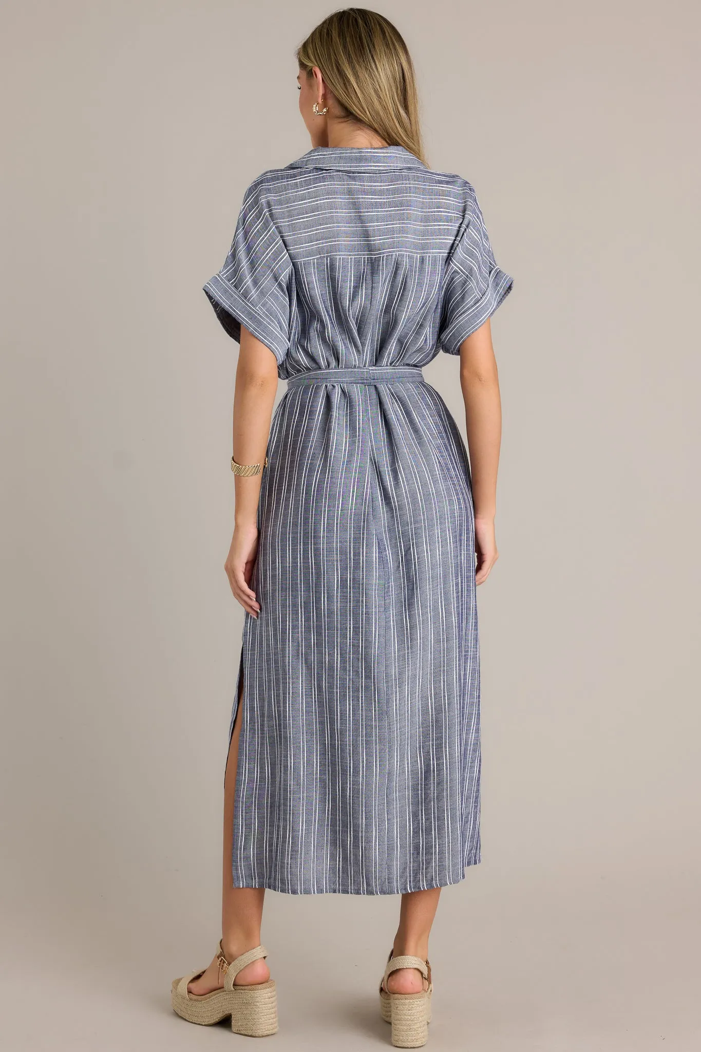 Endless Journey Blue Stripe Midi Shirt Dress