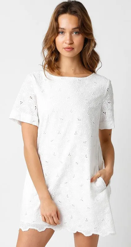 Eyelet Short Sleeve Shift Dress