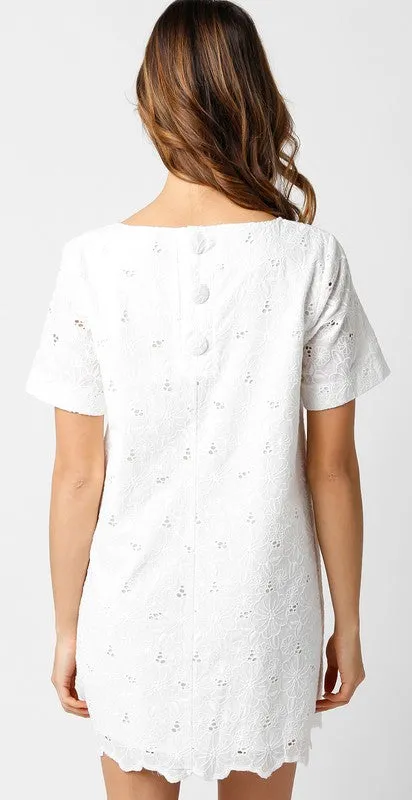 Eyelet Short Sleeve Shift Dress