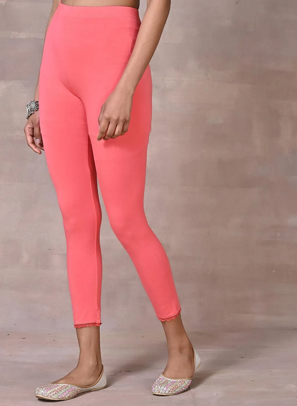 Farah Coral Pink Viscose Lycra Leggings for Women