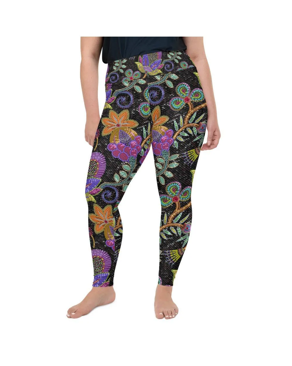 Faux Paillette Flower Plus Size Leggings