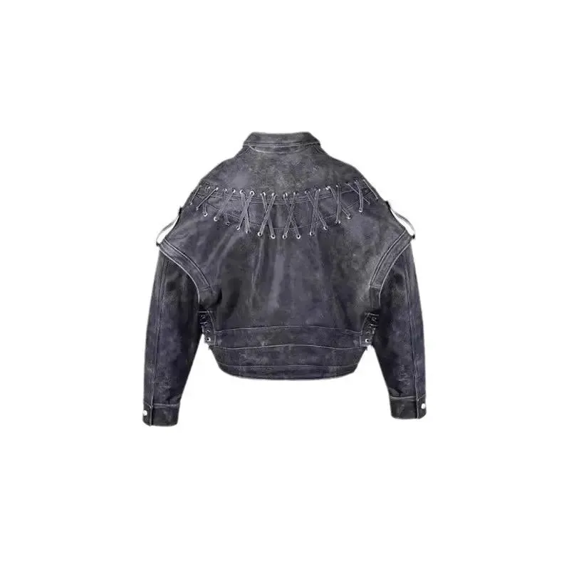 Female Vintage Weave Leather Jacket