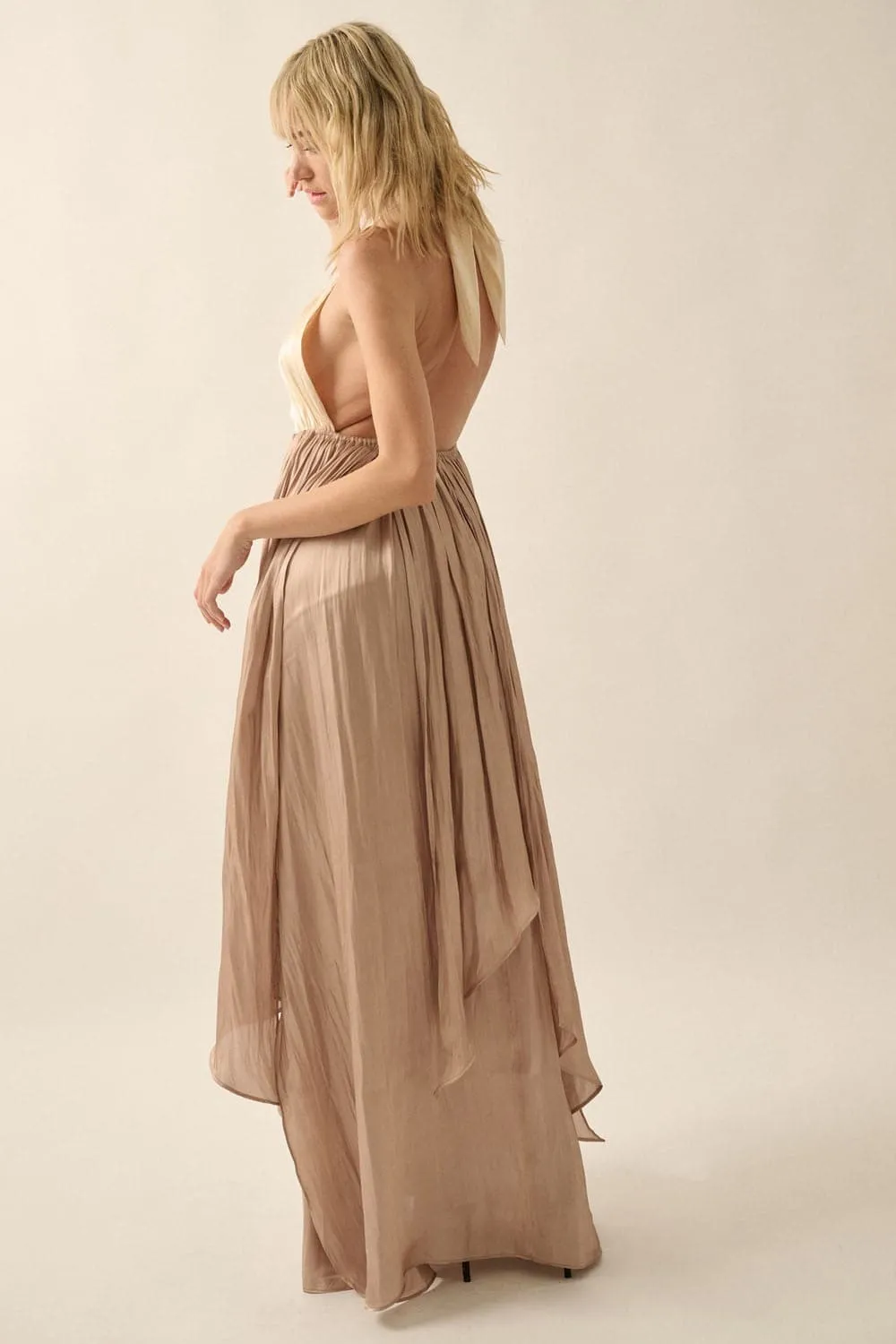 Golden Hour Halter Neck Satin Maxi Dress