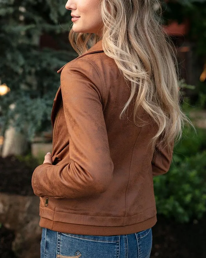 Grace & Lace Move Free Leather Like Moto Jacket - Camel