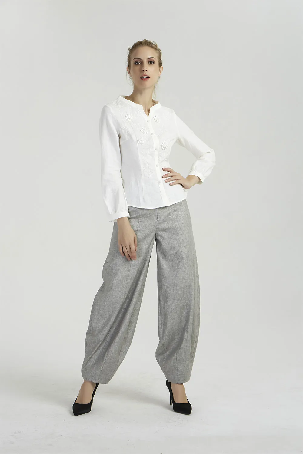 Gray pants, linen pants, harem pants, causal pants, baggy pants, loose pants 2032