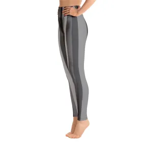 Gray Stripe Women's Leggings, Active Wear Best Long Yoga Barre Pants-Made in USA/EU