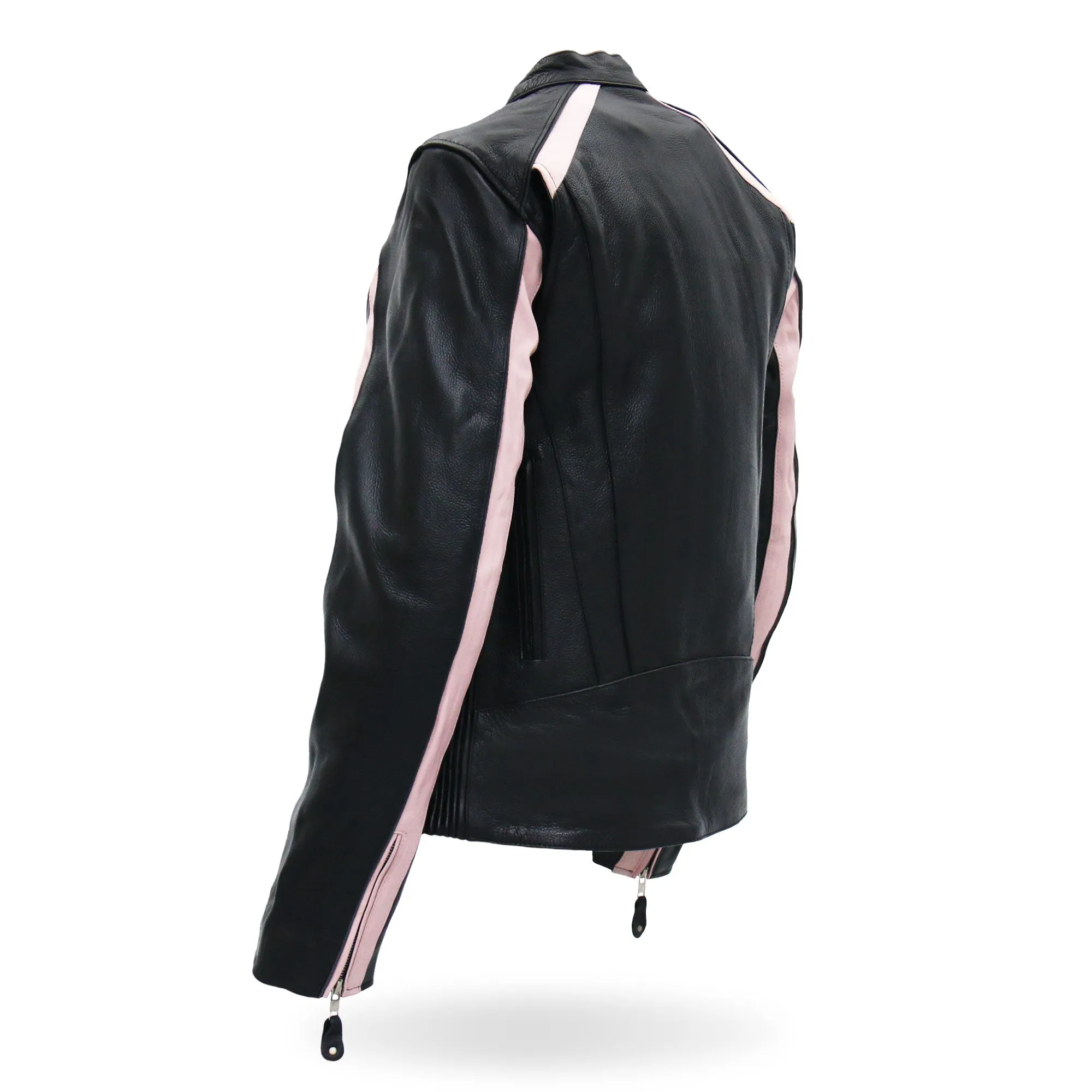 Hot Leathers JKL1022 Pink Striped Motorcycle Leather Biker Jacket with Reflective Piping