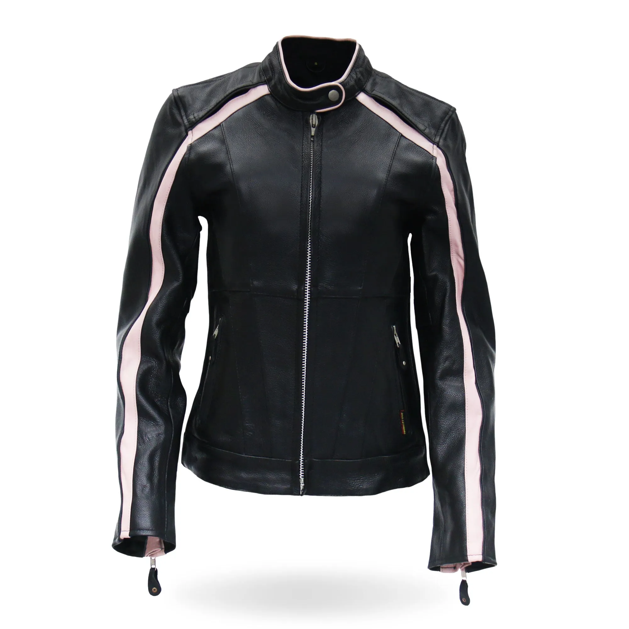 Hot Leathers JKL1022 Pink Striped Motorcycle Leather Biker Jacket with Reflective Piping