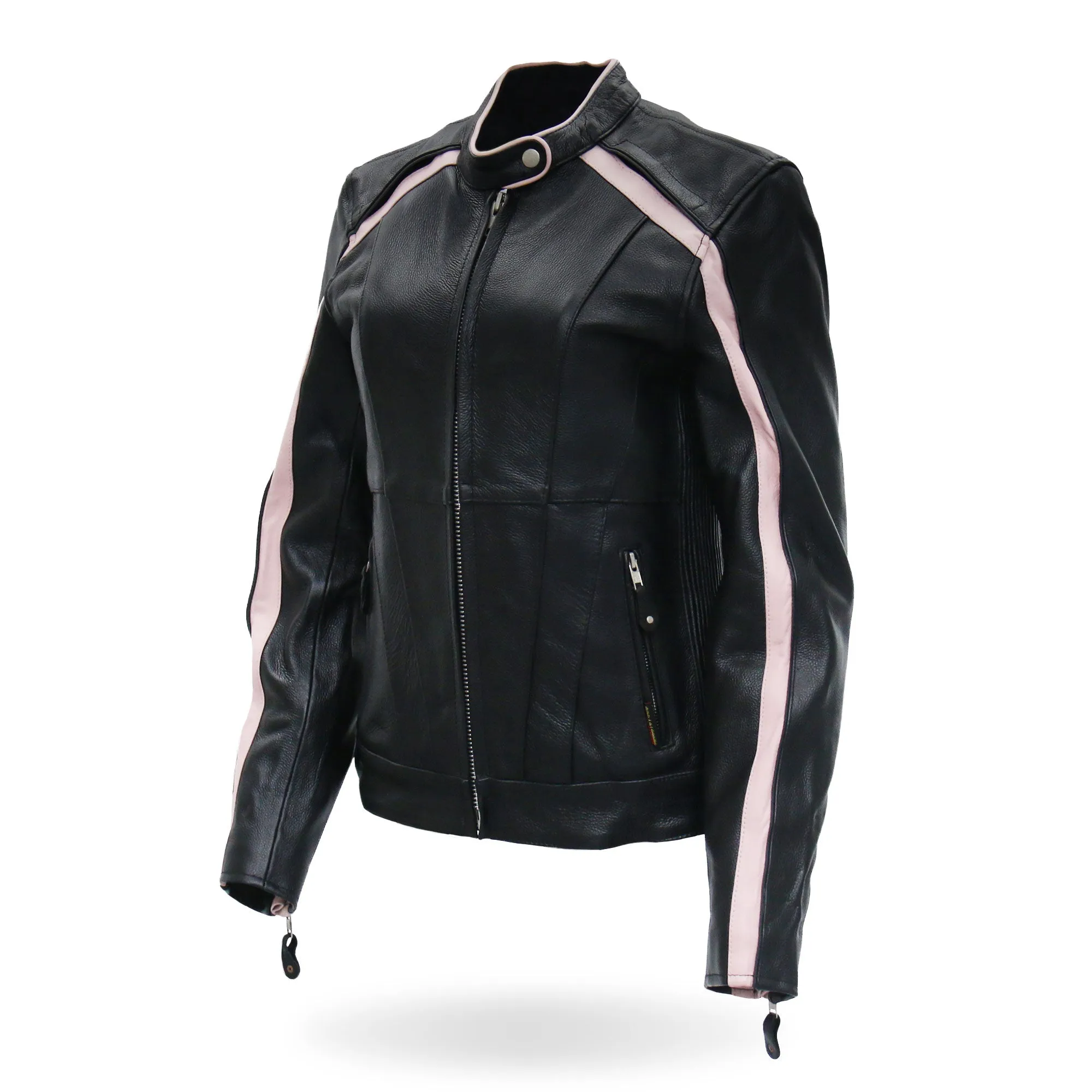 Hot Leathers JKL1022 Pink Striped Motorcycle Leather Biker Jacket with Reflective Piping