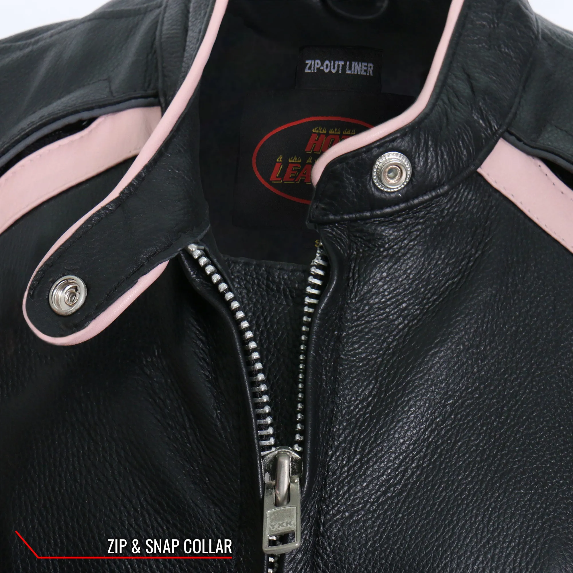 Hot Leathers JKL1022 Pink Striped Motorcycle Leather Biker Jacket with Reflective Piping