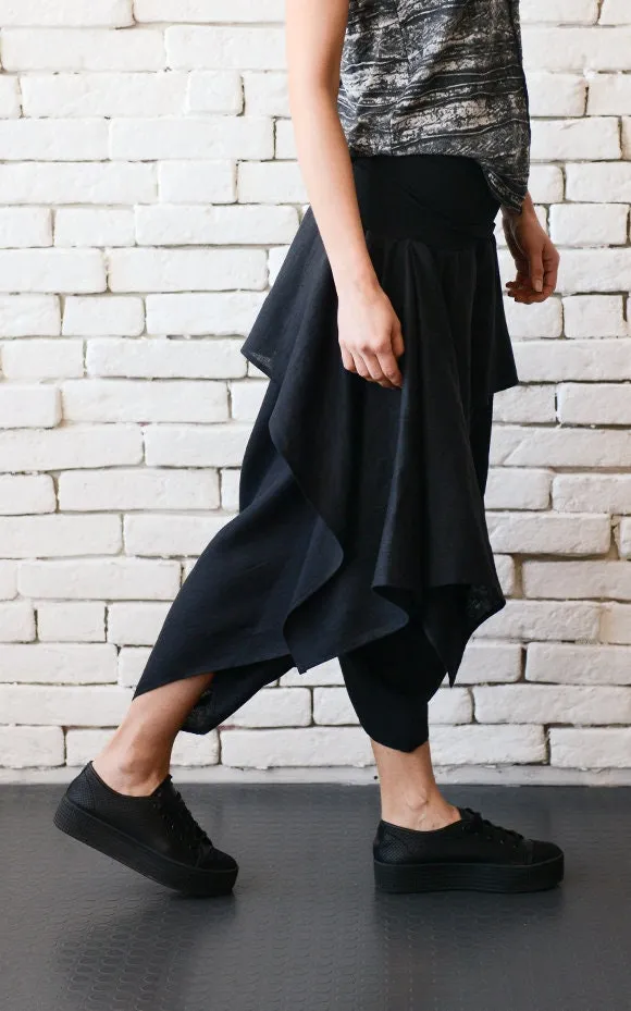 Linen Skirt Pants In Black