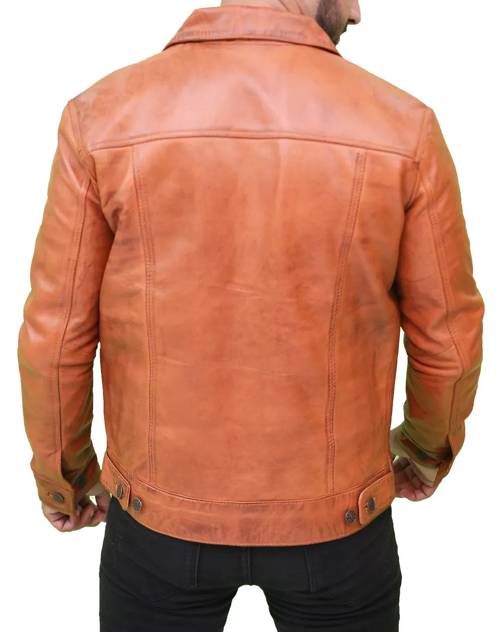 Men's Light Brown Classic Leather Trucker Jacket