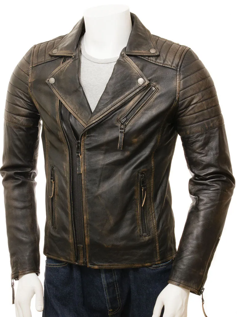 Men's Vintage Distressed Black Leather Jacket MG01