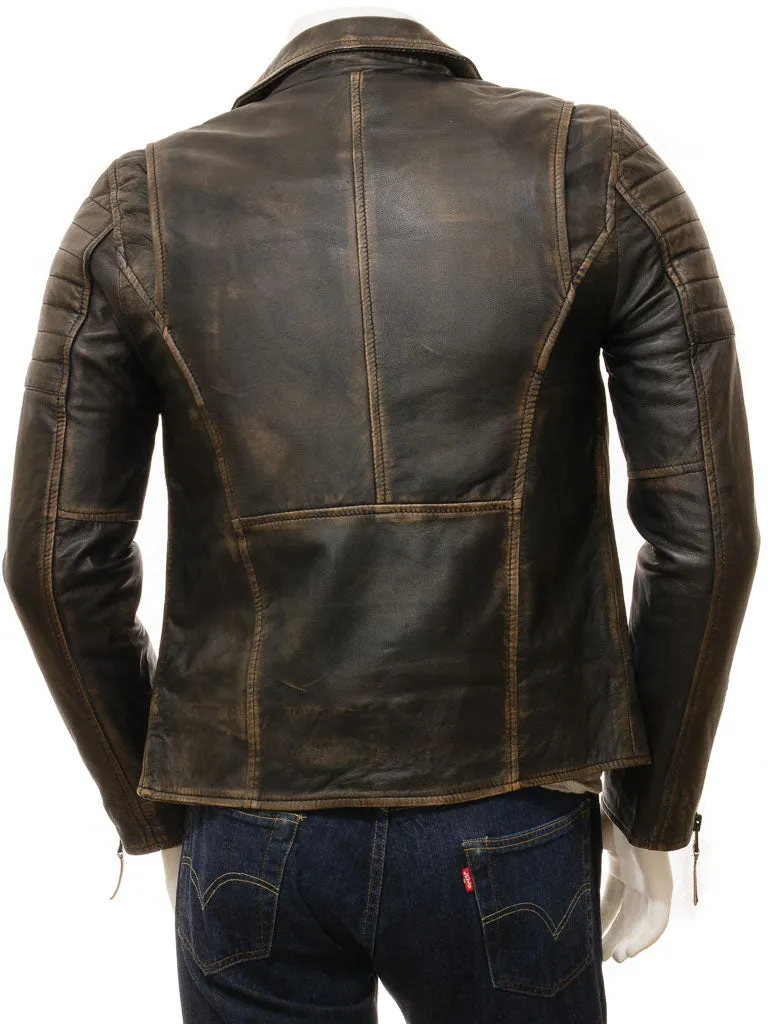 Men's Vintage Distressed Black Leather Jacket MG01