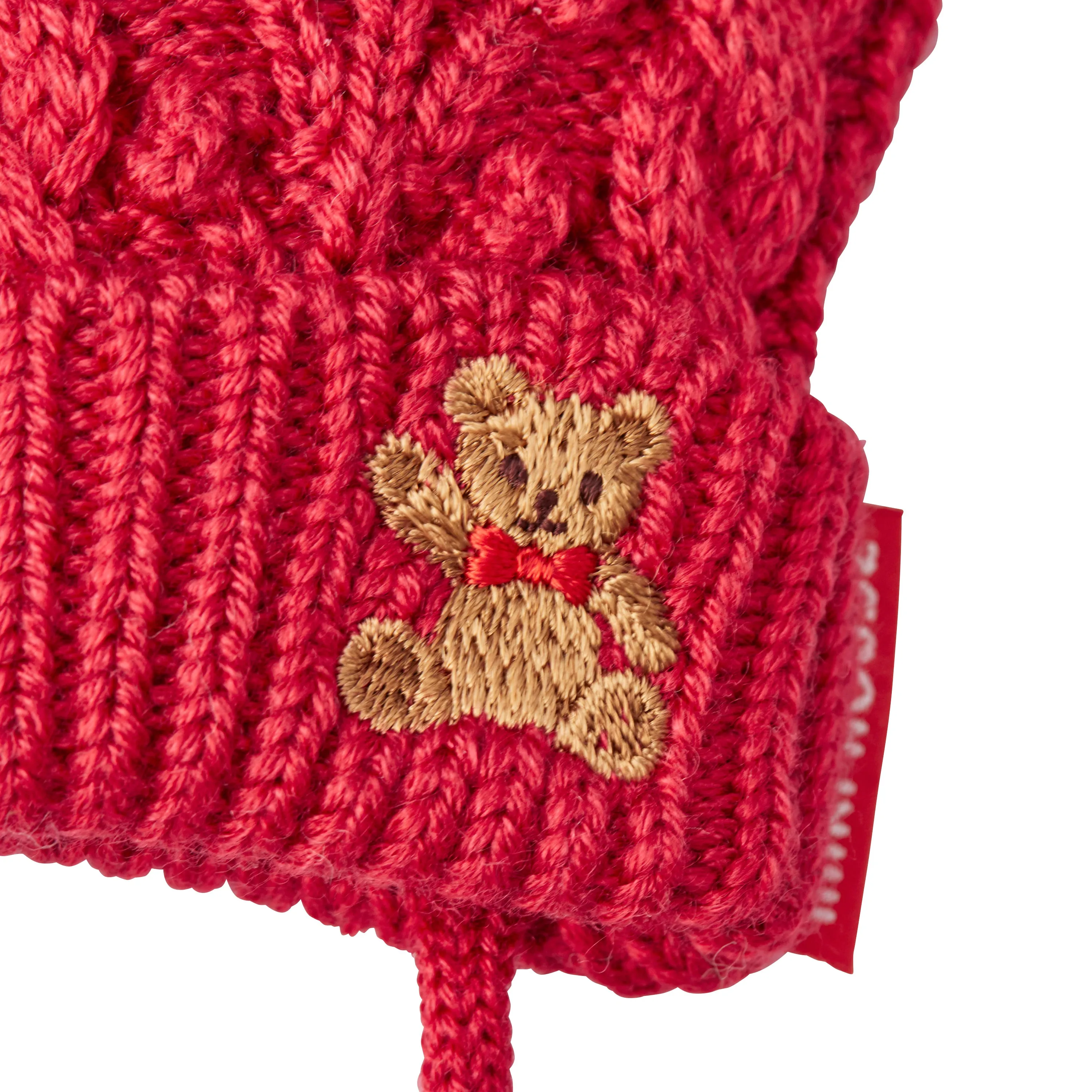 MIKI HOUSE Bear Cable Knit Mittens