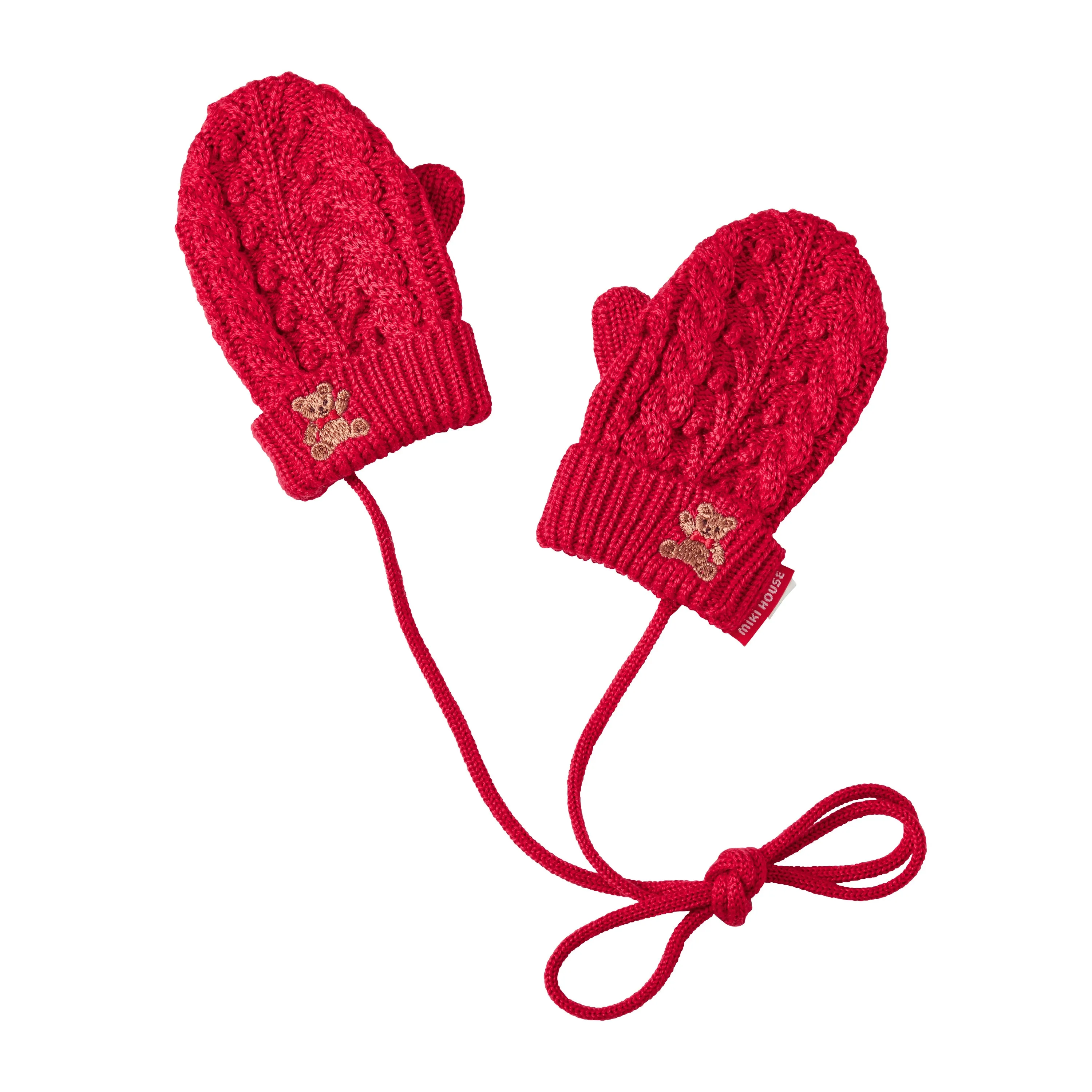 MIKI HOUSE Bear Cable Knit Mittens