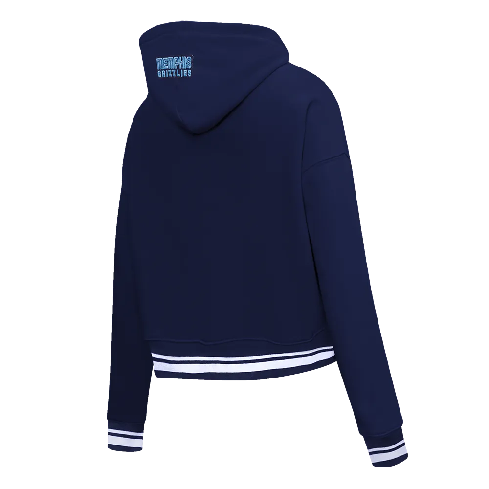 NBA MEMPHIS GRIZZLIES SCRIPT TAIL WOMEN'S RIB FLC CROPPED PO HOODIE (MIDNIGHT NAVY)