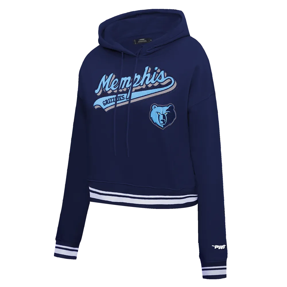 NBA MEMPHIS GRIZZLIES SCRIPT TAIL WOMEN'S RIB FLC CROPPED PO HOODIE (MIDNIGHT NAVY)