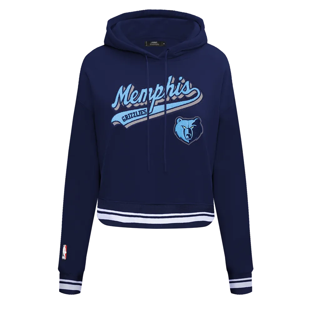 NBA MEMPHIS GRIZZLIES SCRIPT TAIL WOMEN'S RIB FLC CROPPED PO HOODIE (MIDNIGHT NAVY)