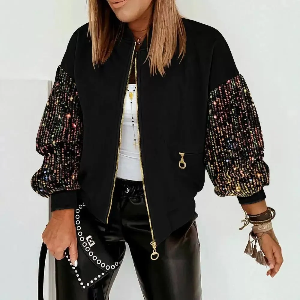 New Colourful Sequin Stitching Long-sleeved Jacket