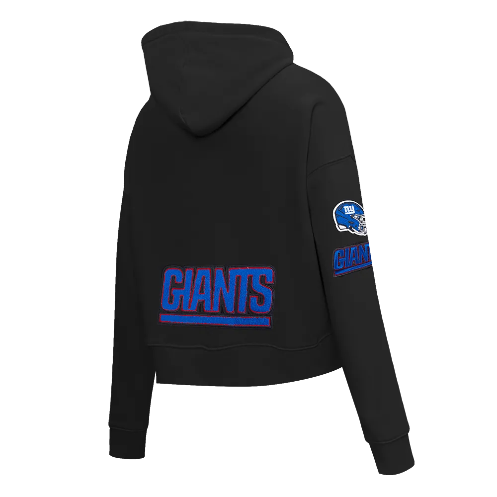 NFL NEW YORK GIANTS WOMEN'S CROPPED FLEECE HOODIE (BLACK)