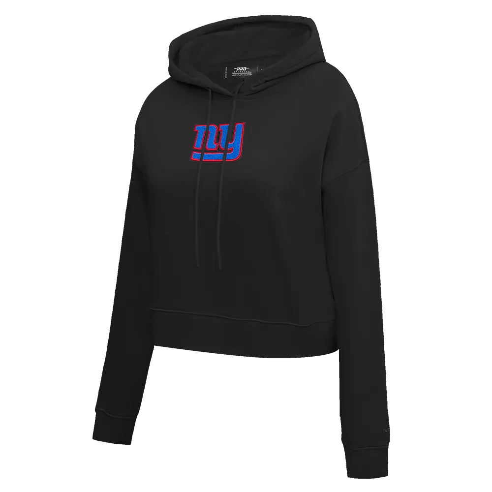 NFL NEW YORK GIANTS WOMEN'S CROPPED FLEECE HOODIE (BLACK)