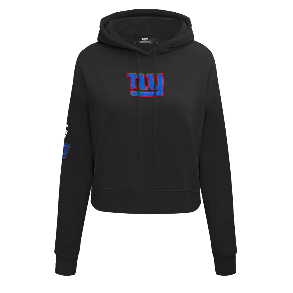 NFL NEW YORK GIANTS WOMEN'S CROPPED FLEECE HOODIE (BLACK)