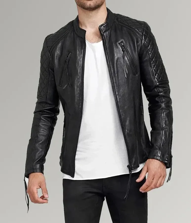 Nightfall | Men's Diamond Quilted Black Leather Biker Jacket